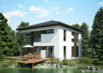 Der Hausentwurf FZ 98 - 98 B V6 von OKAL Haus verbindet klassische Stadtvillen-Architektur mit modernen Akzenten und ist aufgrund der relativ kompakten Grundfläche auch für kleinere Grundstücke geeignet.